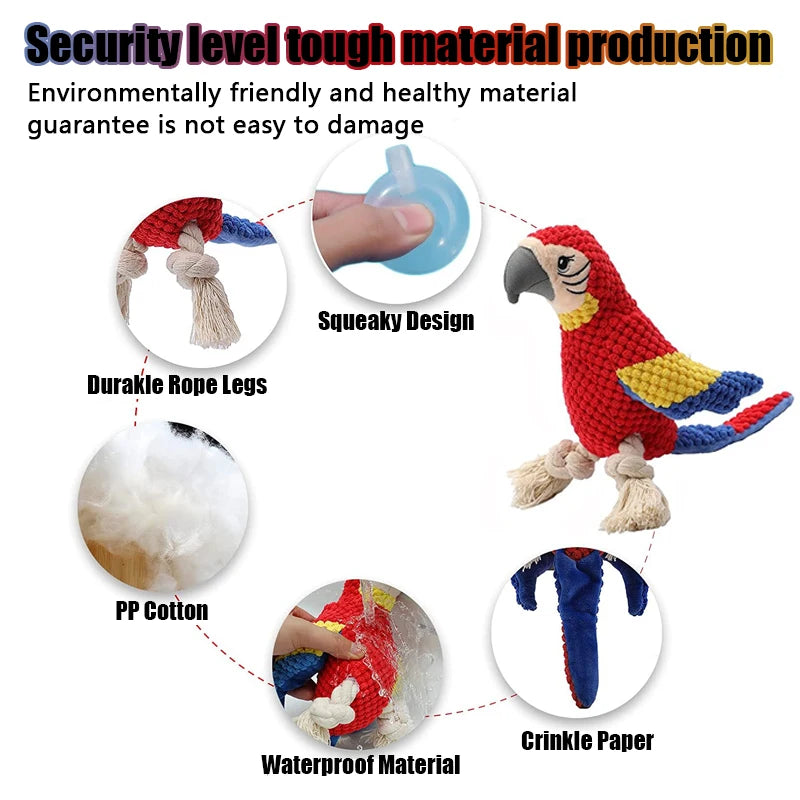 Indestructible Plush Parrot Dog Toy – Squeaky Stuffing-Free Durable Toy for Small & Large Dogs