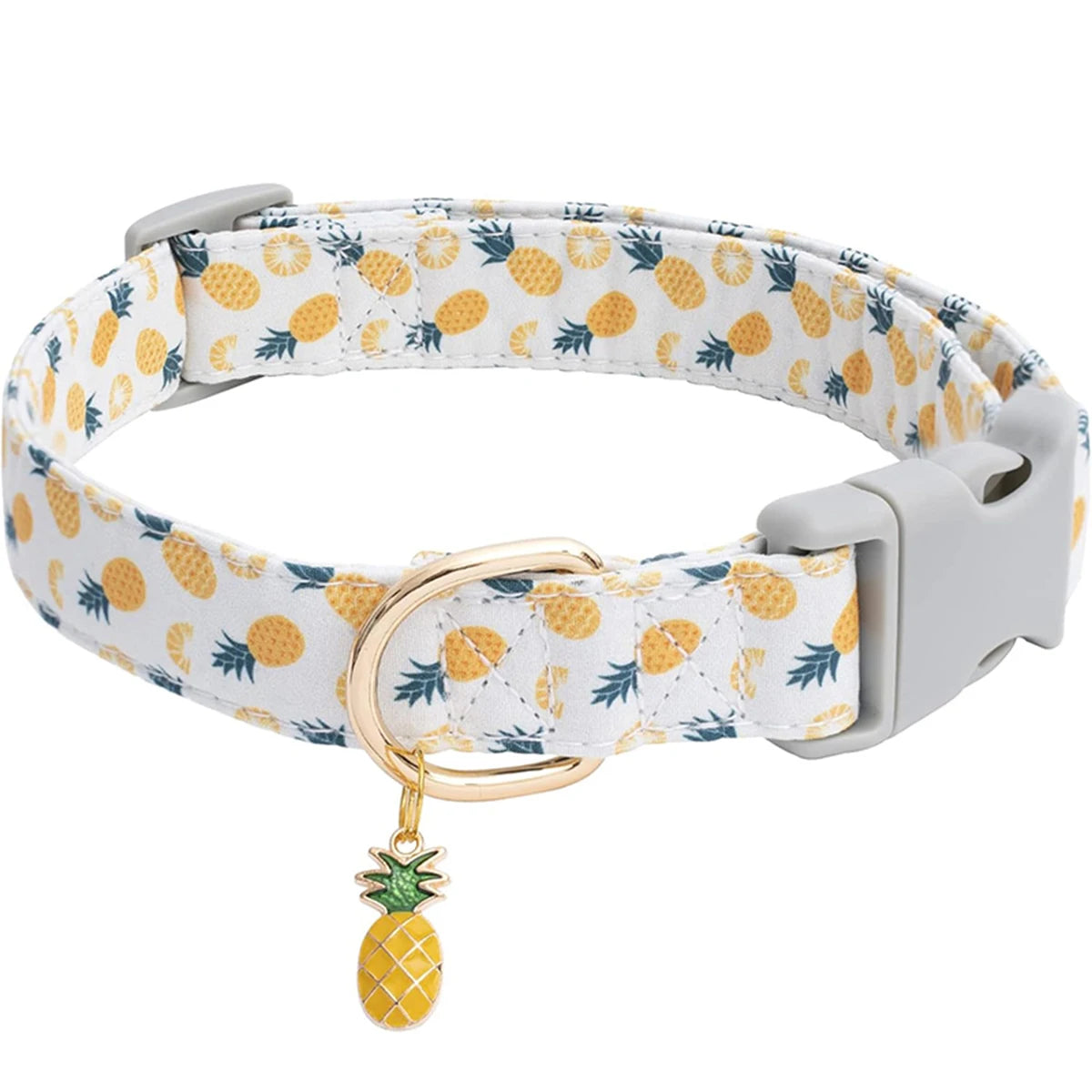 Fruit Pattern Pet Collar with Metal Pendant – Adjustable Dog & Cat Collar for Puppies and Small Pets