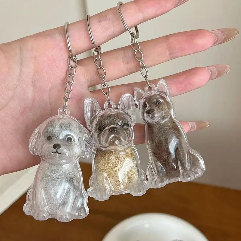 Cute Dog Hair Storage Keychain Transparent Pet Fur Keepsake Capsule Bag Pendant Decor Souvenir Collection Gift Memorial Jewelry