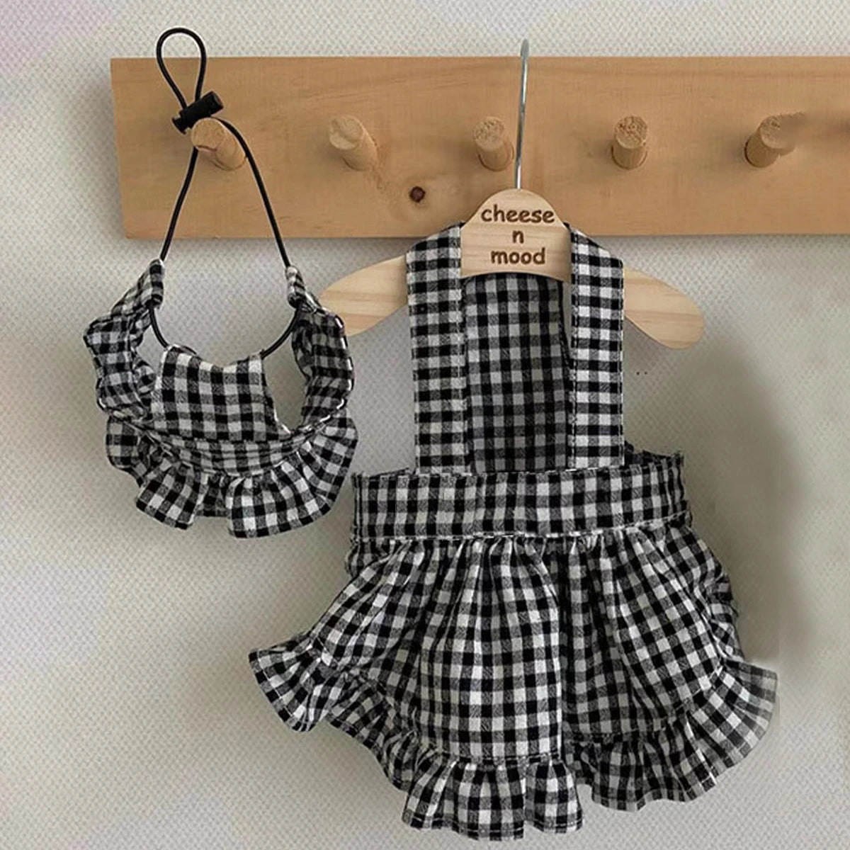 Dog Plaid Dress with Hat – Black & White Summer Outfit for Small Dogs and Puppies