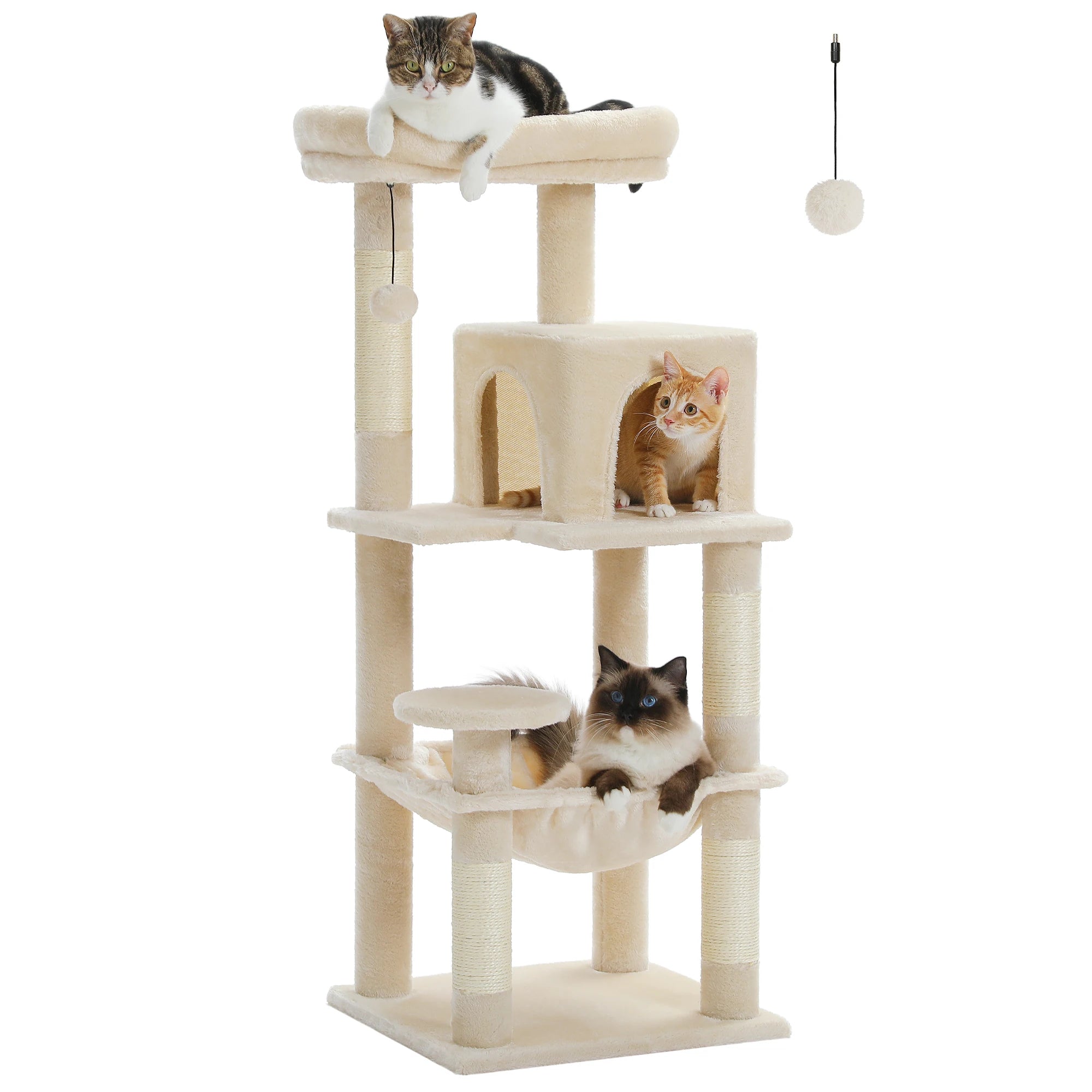 Adjustable Floor-to-Ceiling Cat Tree Tower – Tall Indoor Cat Furniture with Hammock, Cozy Condo & Sisal Scratching Posts