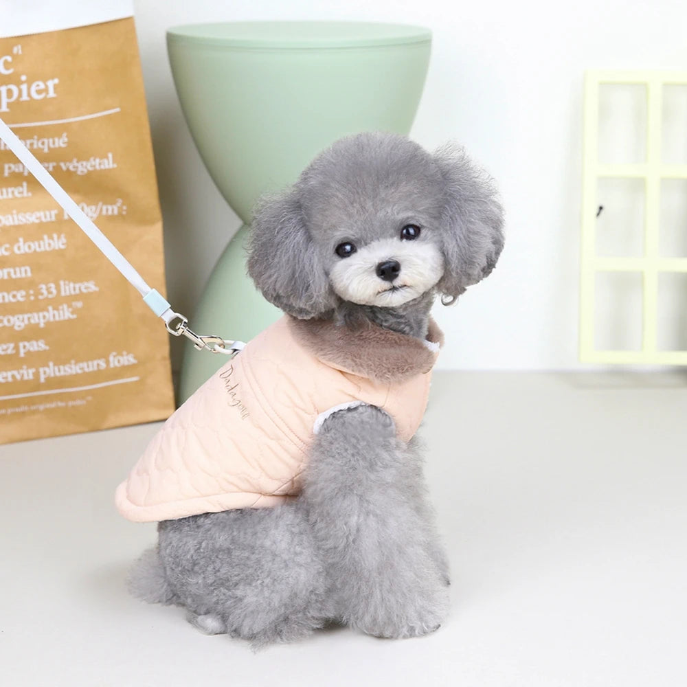 Winter Dog Coat with Fur Collar – Soft Fleece Pet Jacket with D-Ring for Small Dogs & Puppies