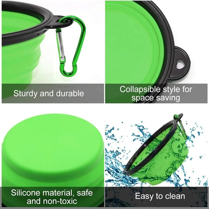 2-in-1 Folding Silicone Dog Feeder Bowl & Water Bottle – Portable Travel Pet Food & Water Dispenser with Carabiner