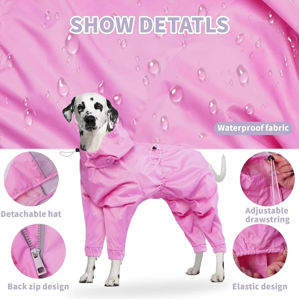 Waterproof 4-Leg Pet Rain Jacket with Leash Hole – Reflective Lightweight Dog Coat for Medium Dogs