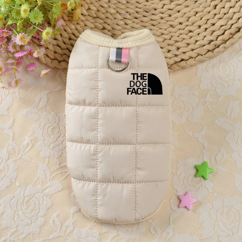 Designer Trendy Winter Dog Coat – Warm Pet Jacket with 3D Logo for Small & Medium Dogs