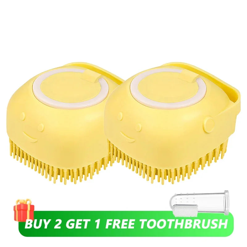 Dog Bath Brush – Silicone Pet Shampoo Scrubber & Soap Dispenser, Cat Massage Grooming Comb, Soft Rubber Puppy Cleaning Brush