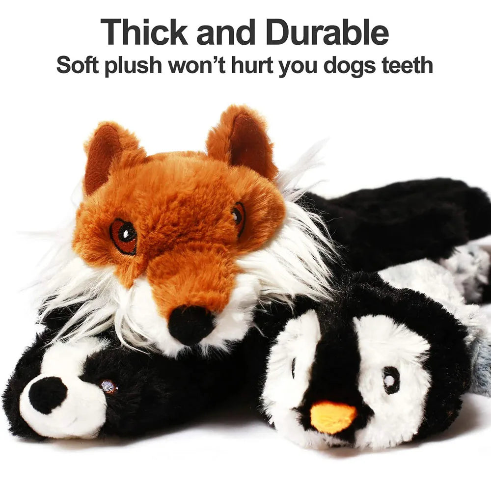 Stuffingless Plush Dog Toy – Durable Squeaky & Crinkle Chew Toy for Dogs (Simulated Animal Design)