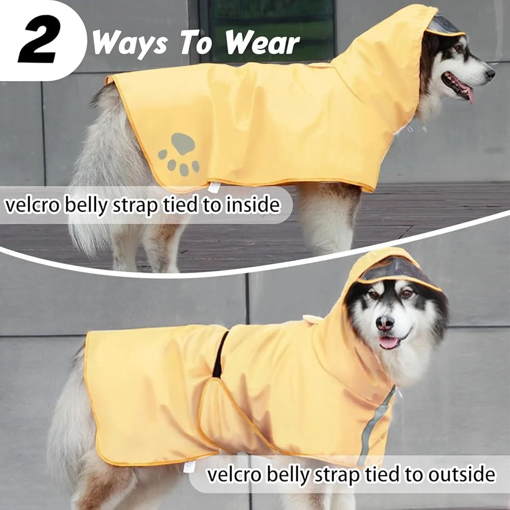 Dog Raincoat with Hood – Lightweight Waterproof Pet Jacket with Reflective Stripes, Adjustable Belly Strap & Leash Hole