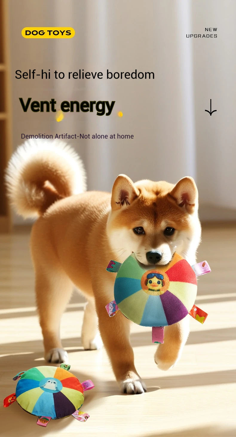 Plush Dog Frisbee Toy – Sound-Making, Bite-Resistant Flying Disc for Interactive Play & Chewing