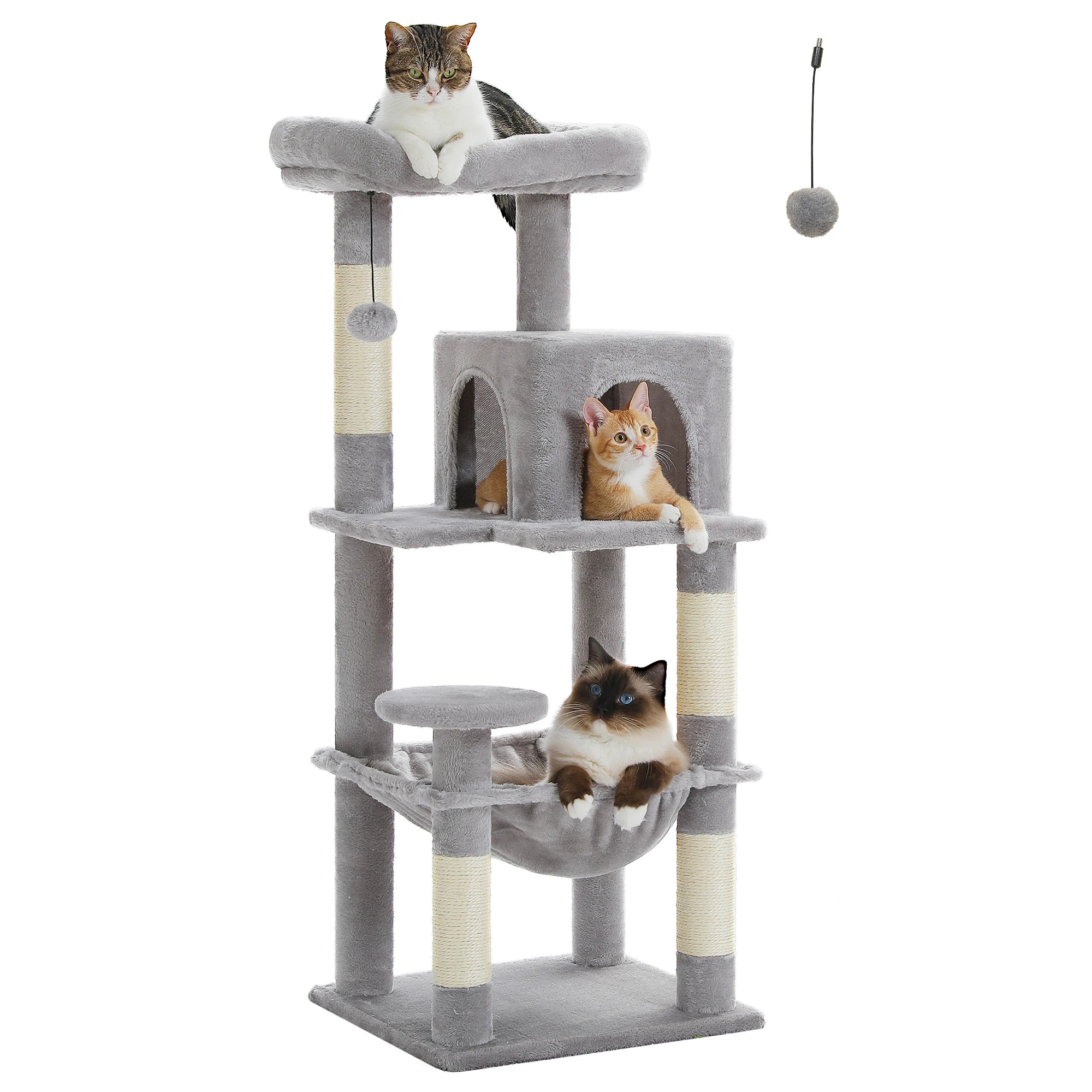 Adjustable Floor-to-Ceiling Cat Tree Tower – Tall Indoor Cat Furniture with Hammock, Cozy Condo & Sisal Scratching Posts