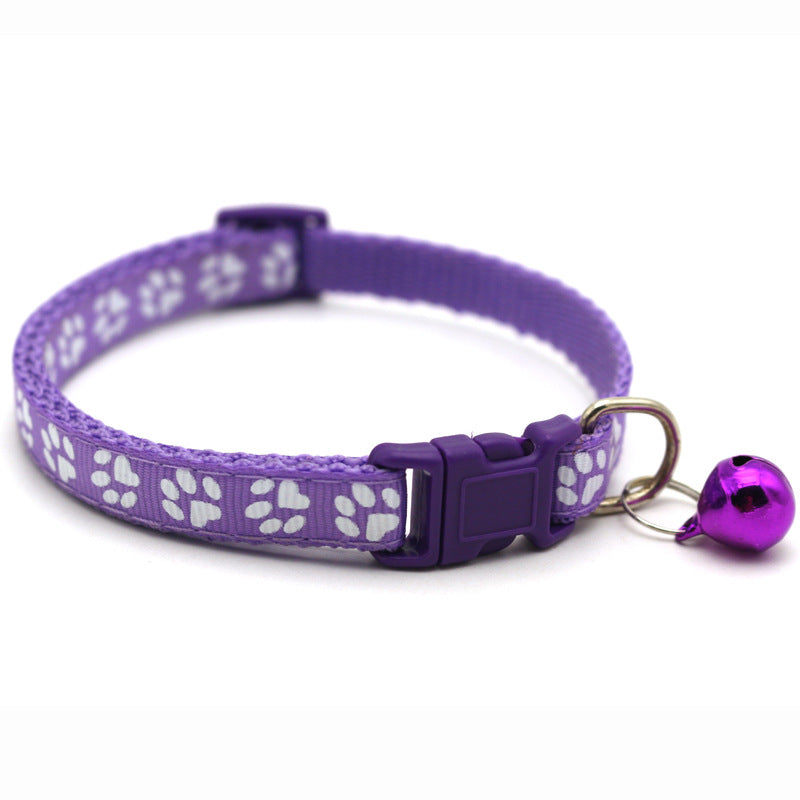 Adjustable Pet Collar with Bell – Colorful Cartoon Footprint Dog & Cat Collar for Puppies and Kittens