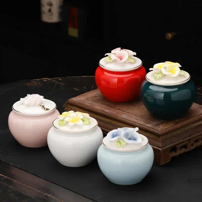 Handmade Floral Pet Urn – Decorative Cremation Urn for Dogs, Cats, Birds & Small Pets, Sealed Memorial Storage Jar