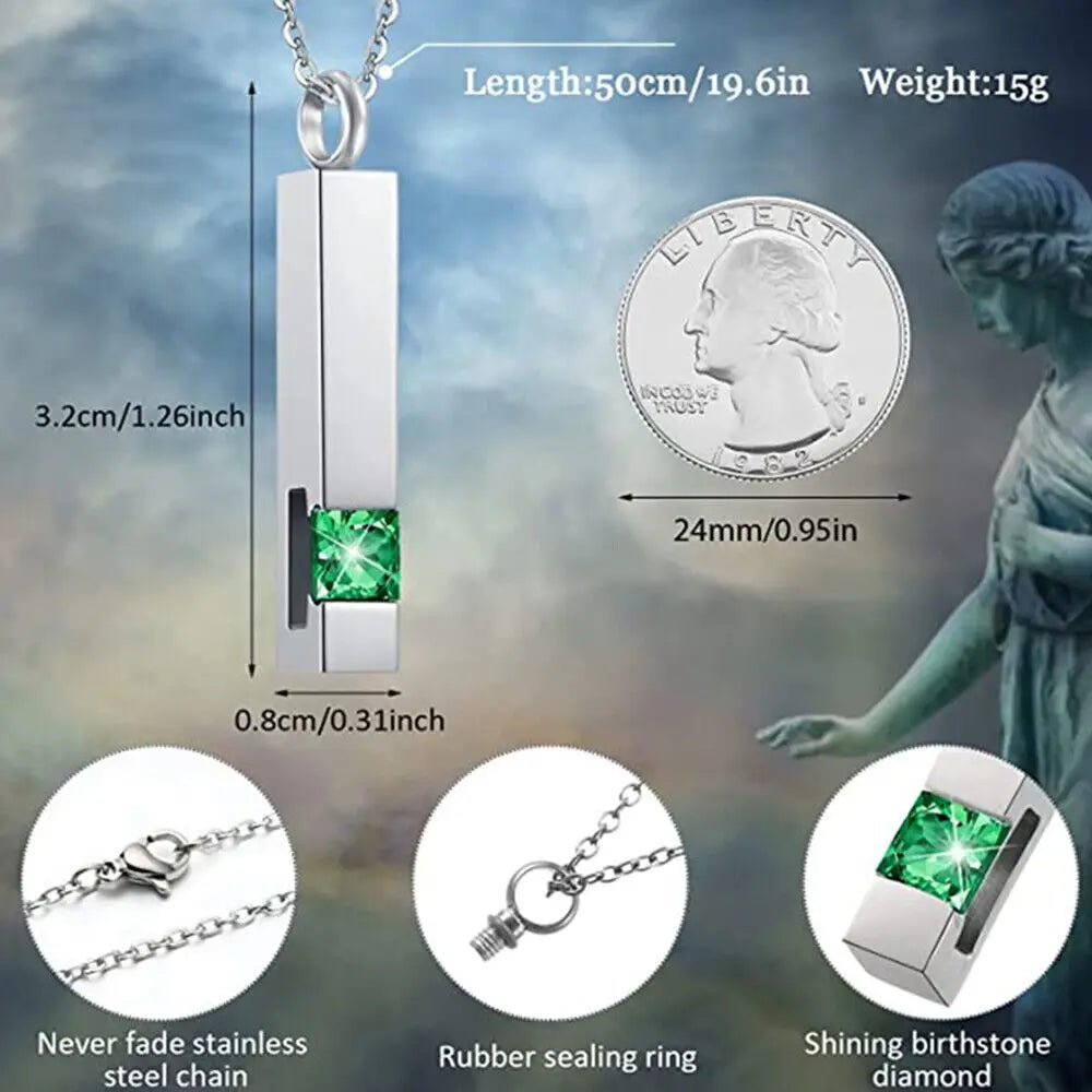 Stone Cremation Urn Cube Necklace – Memorial Ashes Pendant Keepsake Jewelry for Pets, Babies & Loved Ones (22” Chain)