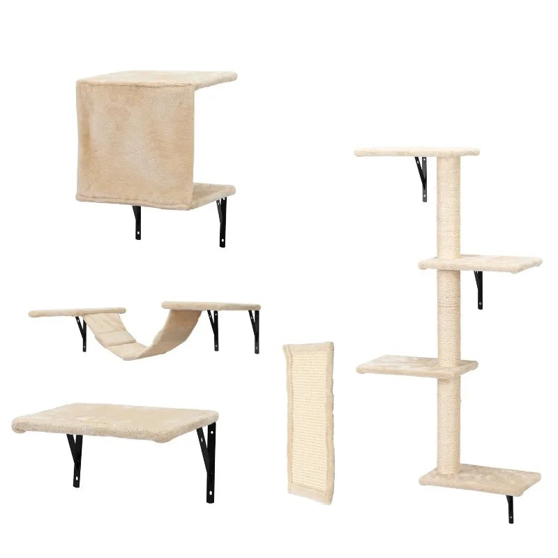 Cat Wall Shelves and Perches Set – Modern Wall-Mounted Cat Tree Tower for Indoor Adult Cats