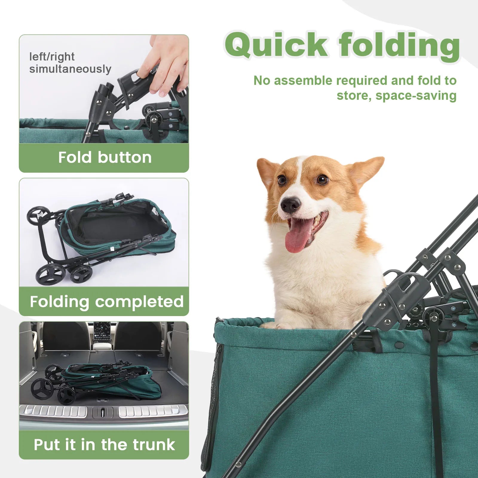 Wedyvko Luxury 80 lbs Pet Stroller – 4-Wheel Foldable Dog Stroller with Brakes, Dark Grey