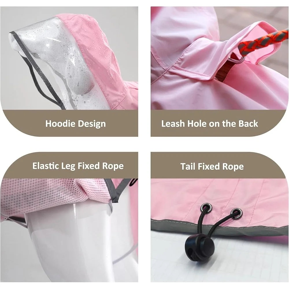 Breathable Waterproof Dog Raincoat – Adjustable Hooded Poncho with Leash Hole & Reflective Strips | For Small, Medium & Large Dogs