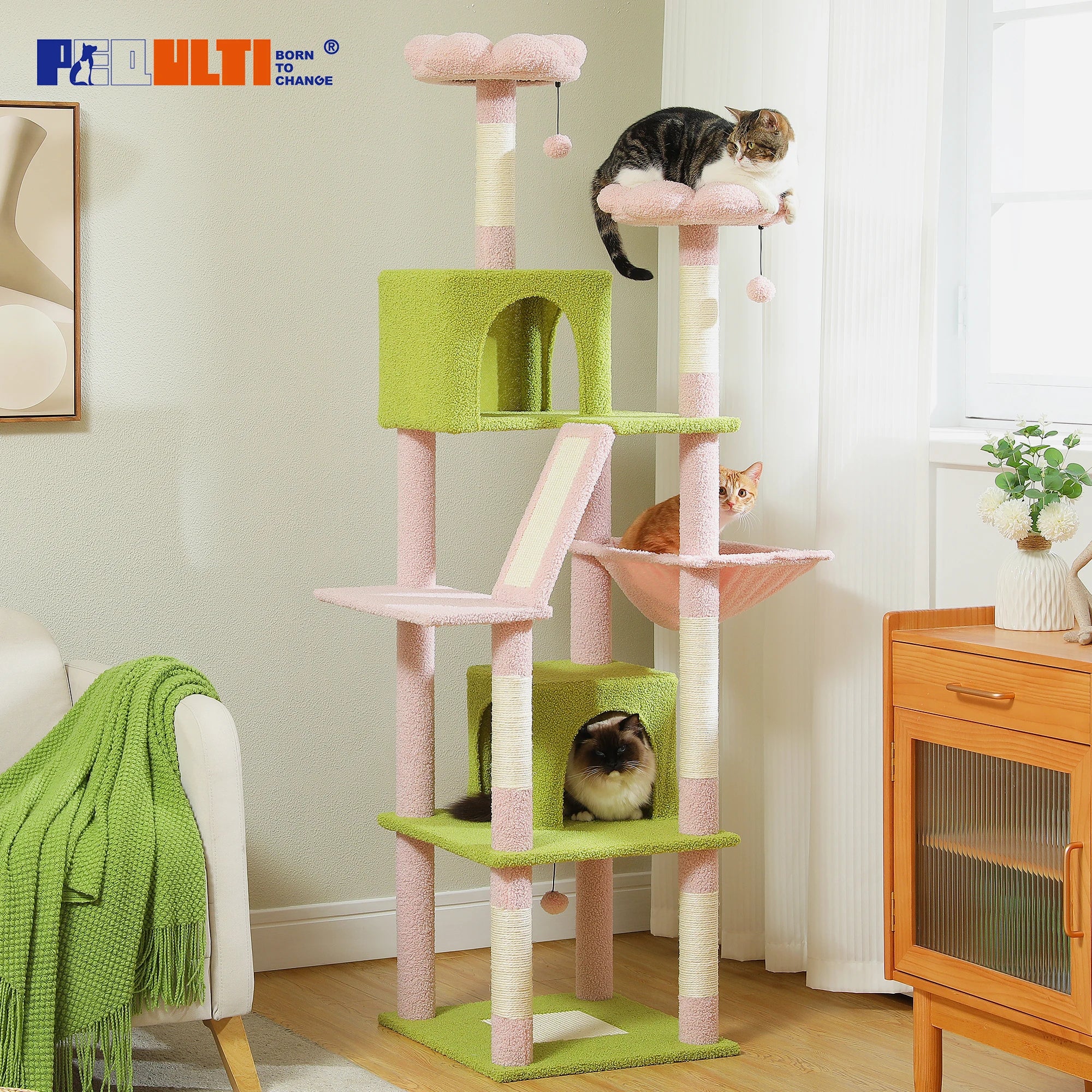 Large Multi-Level Cat Tree Tower – Tall Plush Indoor Cat Condo with Scratching Posts, Perches, Caves & Boards