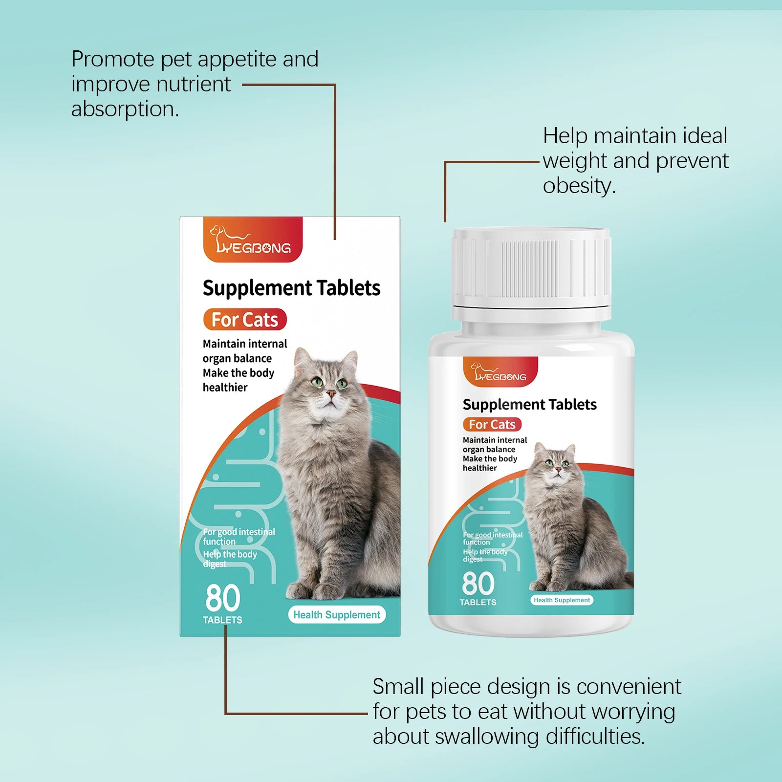 Yegbong Cat Probiotic Tablets – Digestive Health & Nutritional Support Supplement for Cats | Promotes Gut Balance, Absorption & Overall Wellness