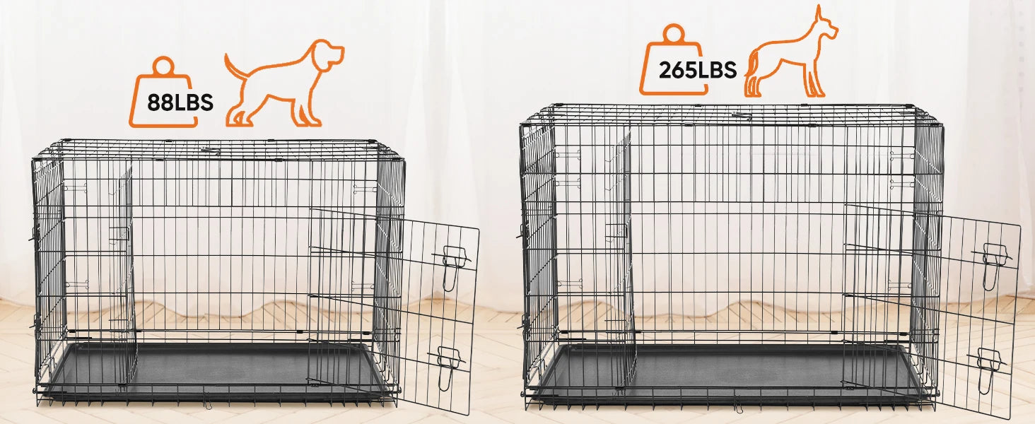 JHK Folding Double Door Dog Crate – XL Metal Wire Cage with Leak-Proof Tray for Indoor & Travel Use
