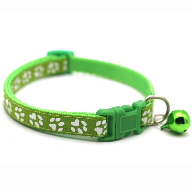 Adjustable Pet Collar with Bell – Colorful Cartoon Footprint Dog & Cat Collar for Puppies and Kittens