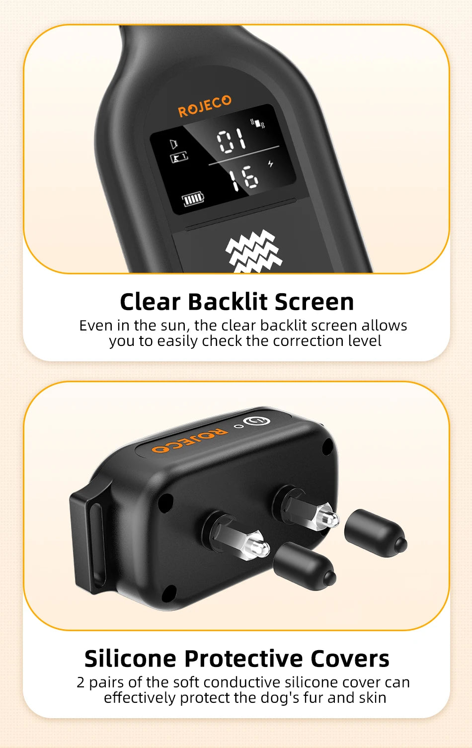 ROJECO Rechargeable Dog Training Collar – IPX7 Waterproof with Remote, Vibration & Shock Modes