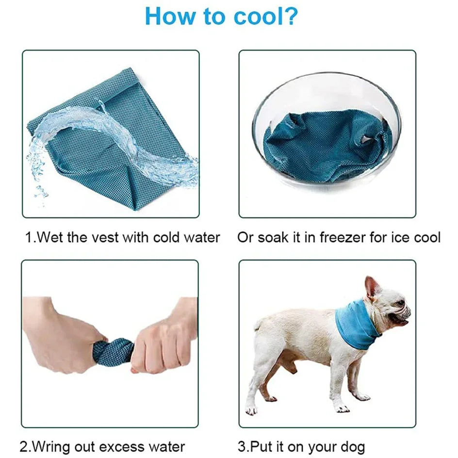 Summer Ice Dog Collar Reusable Physical Instant Cooling Bandana with Leash Hole Prevent Heat Stroke Outdoor Breathable Pet Scarf