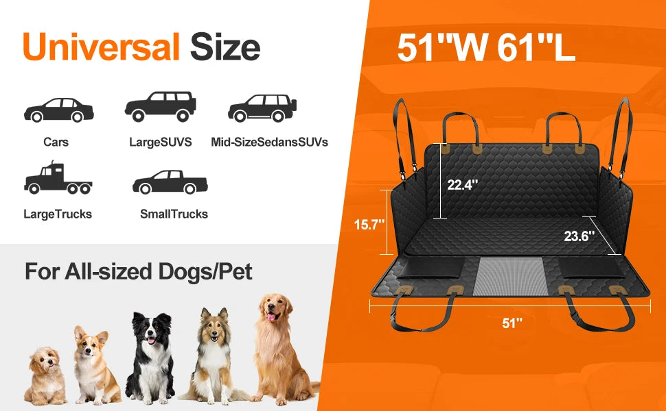 Waterproof Foldable Dog Car Seat – Pet Travel Safety Hammock & Trunk Mat | Back Seat Protector for Cars, SUVs & Trucks