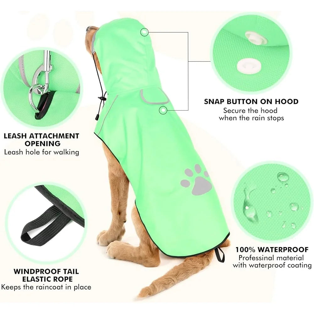 Waterproof Dog Raincoat for Medium Dogs – Reflective, All-Season Lightweight Jacket with Adjustable Fit and Leash Access