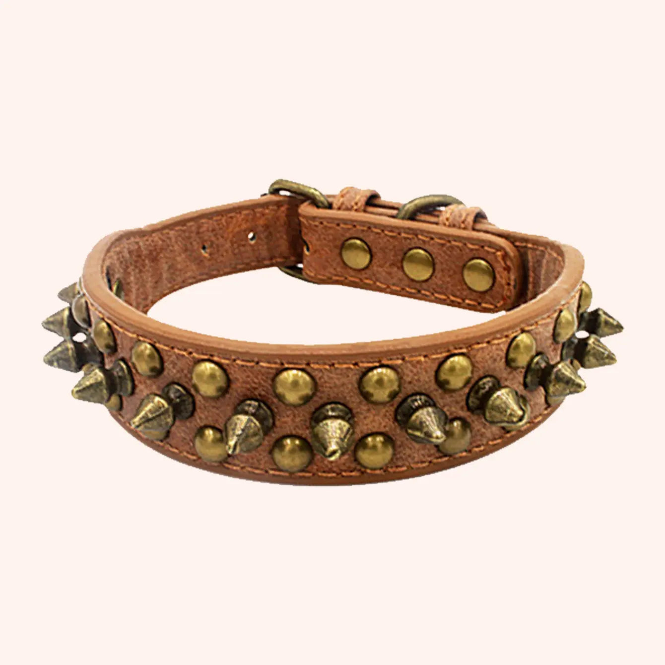 CP037-1 – Vintage Brass Rivet Dog Collar – Heavy-Duty Adjustable PU Leather Collar for Medium & Large Dogs