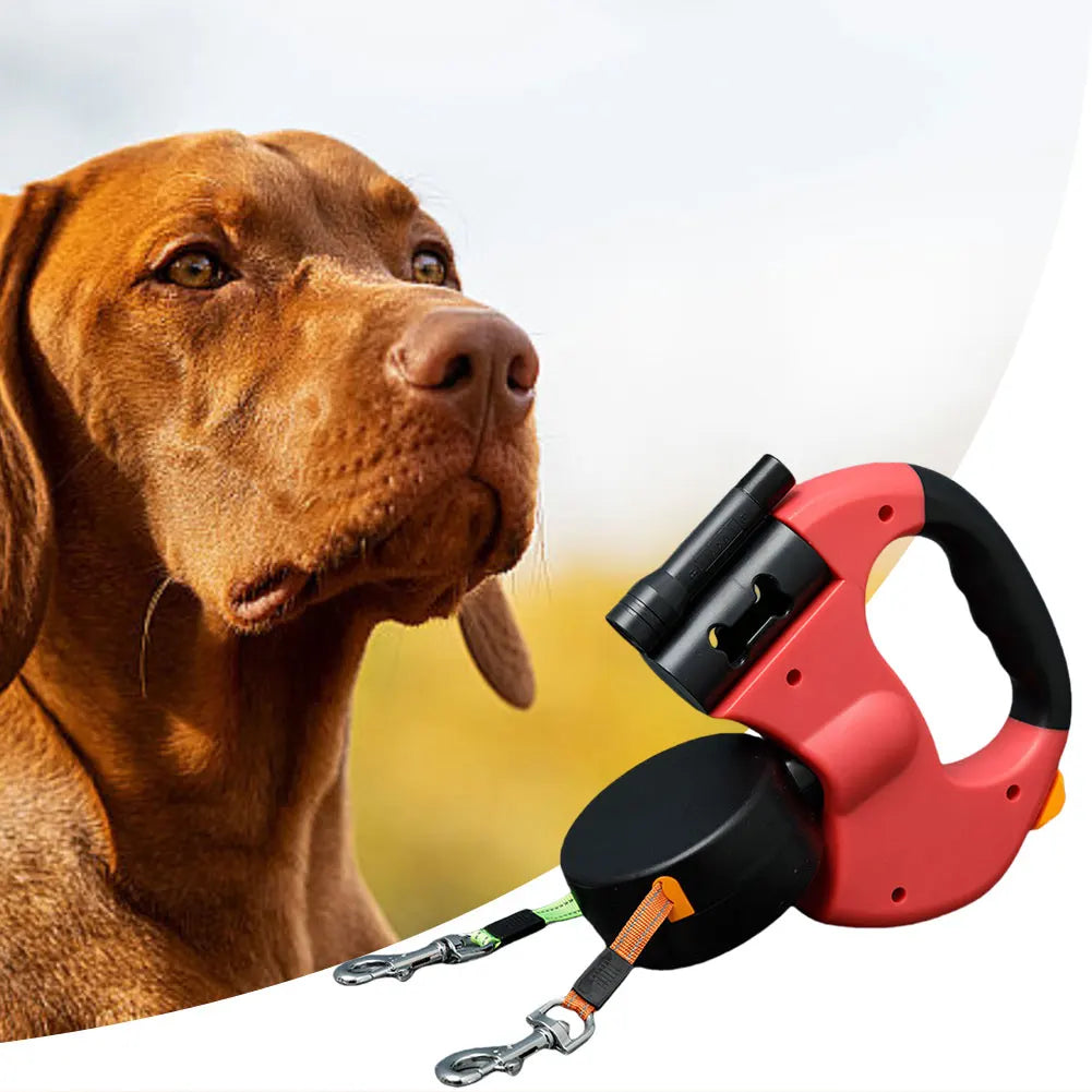 Double Headed Dog Leash – 360° Swivel Retractable Leash for Walking Two Small to Medium Dogs
