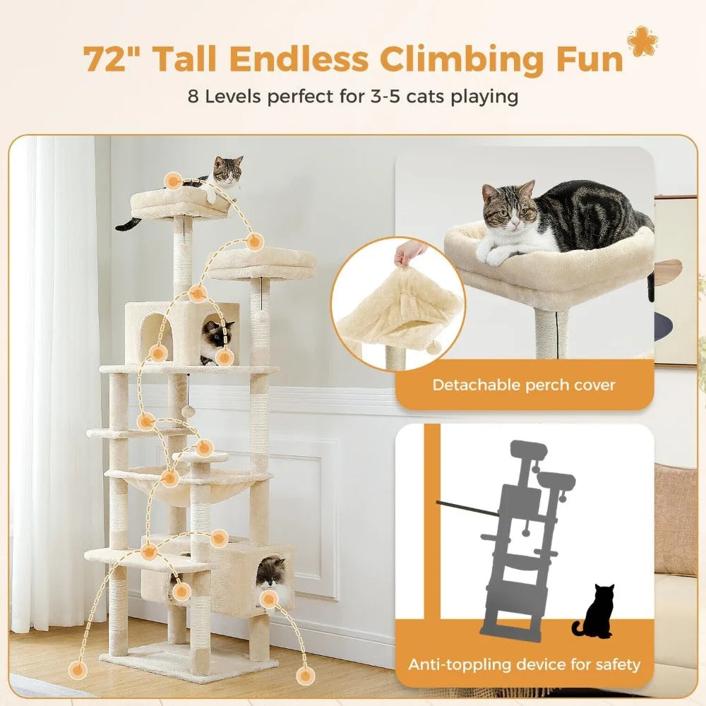 Large Cat Tree Tower with Dual Condos & Scratching Posts – for Large Cats