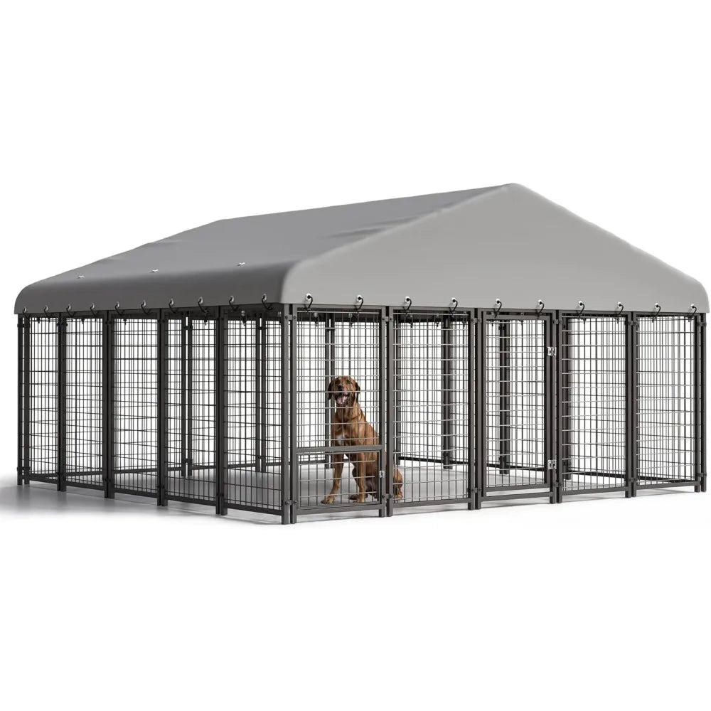 10x10FT Heavy-Duty Outdoor Dog Kennel with Roof – Spacious Secure Cage with Double Lock & Feeding Door