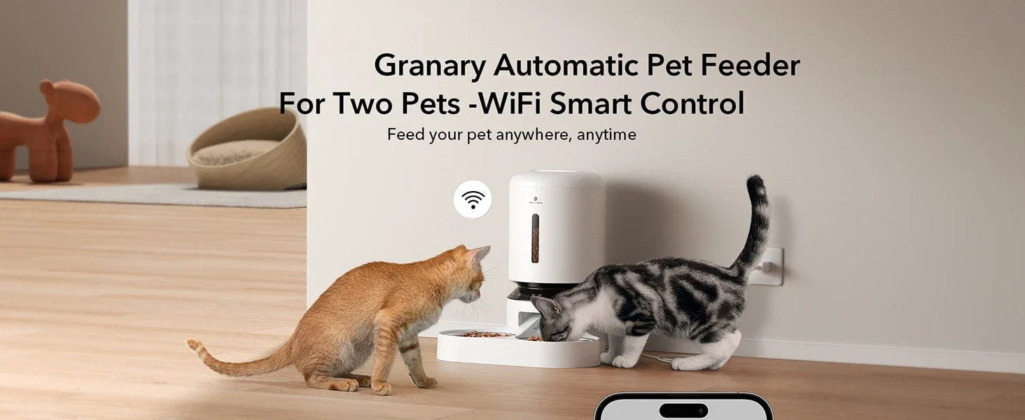 Automatic Cat Feeder – 5G WiFi Pet Feeder for Two Cats or Dogs with Remote Control & Low Food Sensor, 5L Capacity
