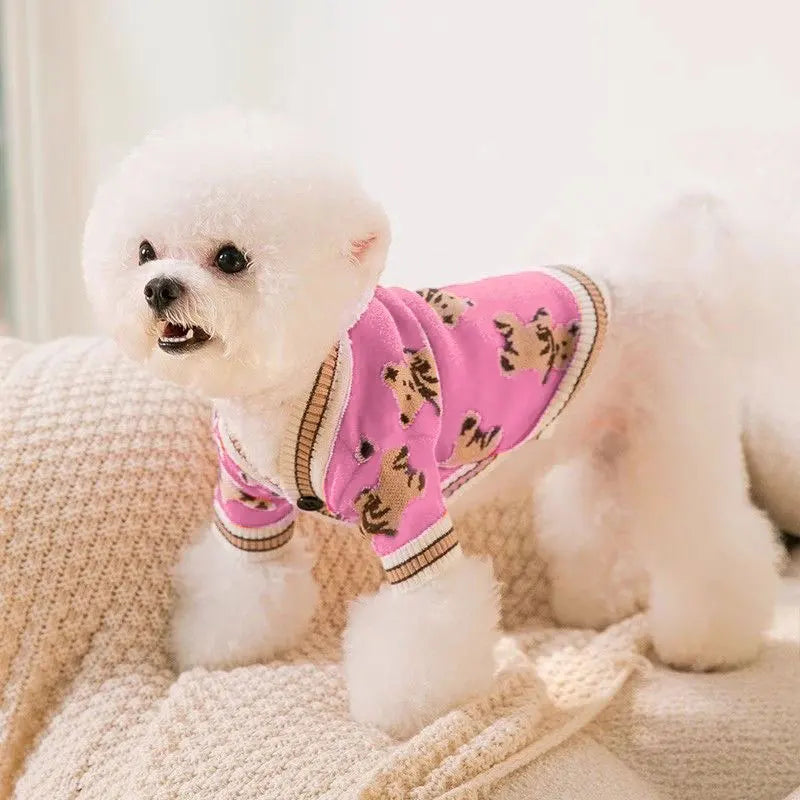 Luxury Striped Pet Cardigan Sweater – Warm Knit Outfit for Small Dogs & Cats (Chihuahua, Bichon Frise, Puppies & Kittens)