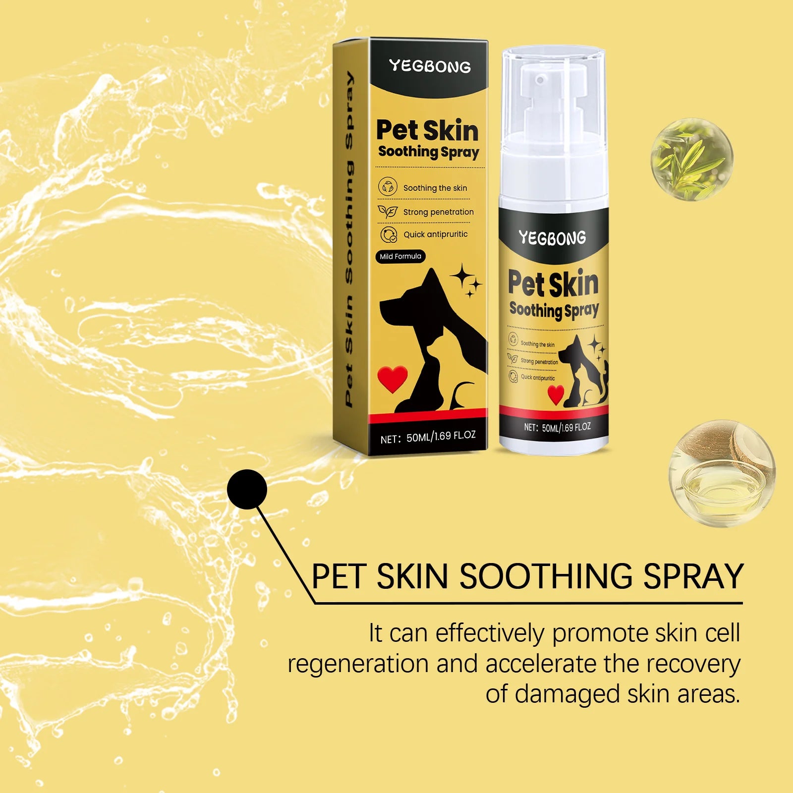 Pet Skin Care Spray – Relieves Itching & Discomfort, Flea & Lice Control, Wound Care for Dogs & Cats, Portable Grooming Spray