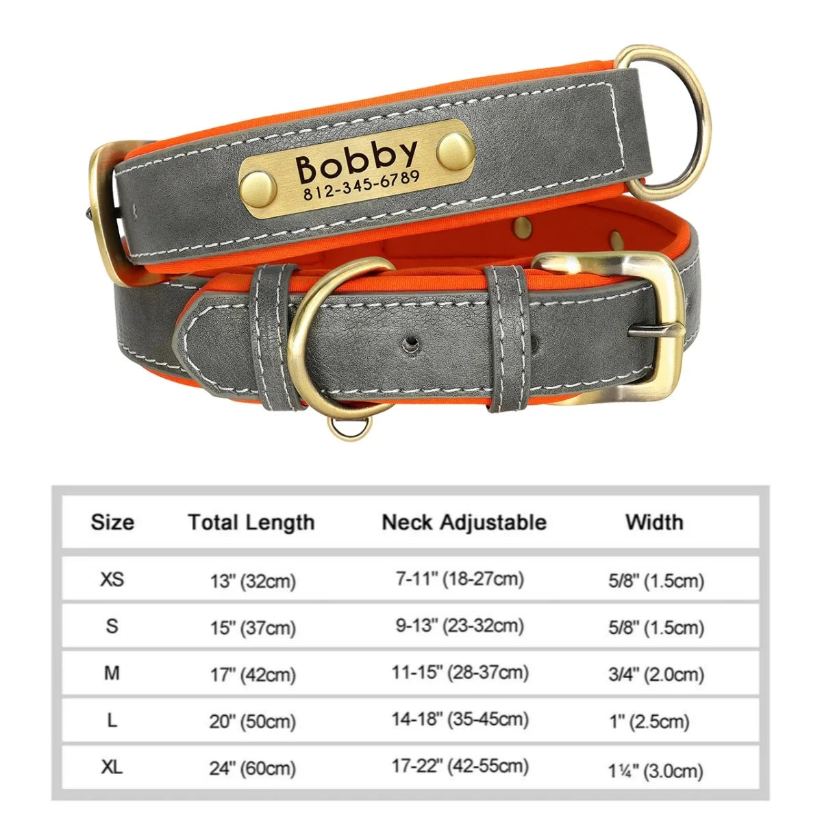ersonalized Leather Dog Collar with Engraved ID Nameplate – Soft Padded Custom Collar for Small, Medium & Large Dogs
