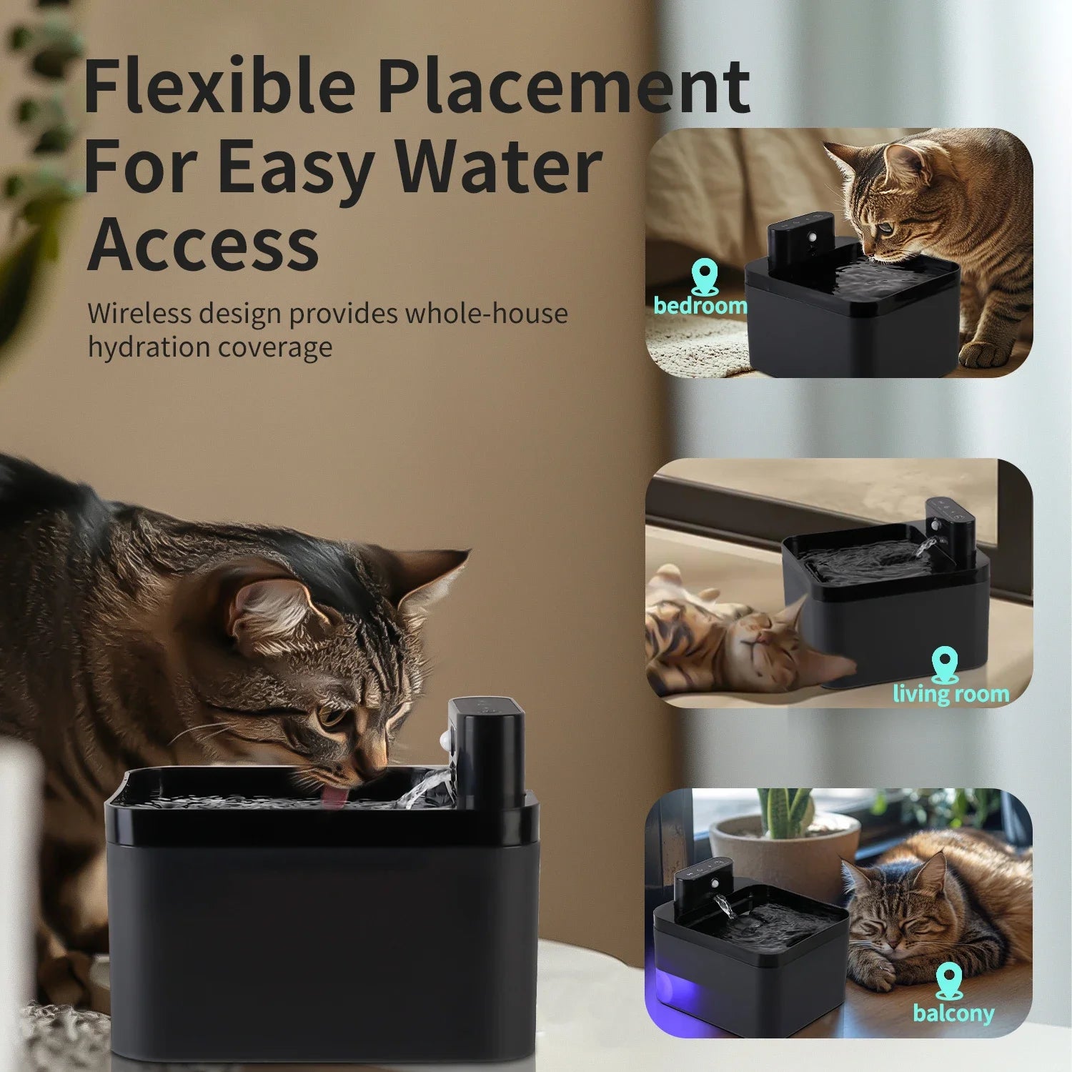 2.2L Wireless Cat Water Fountain – Battery Operated with Motion Sensor | Quiet Pet Drinking Dispenser for Cats & Small Dogs