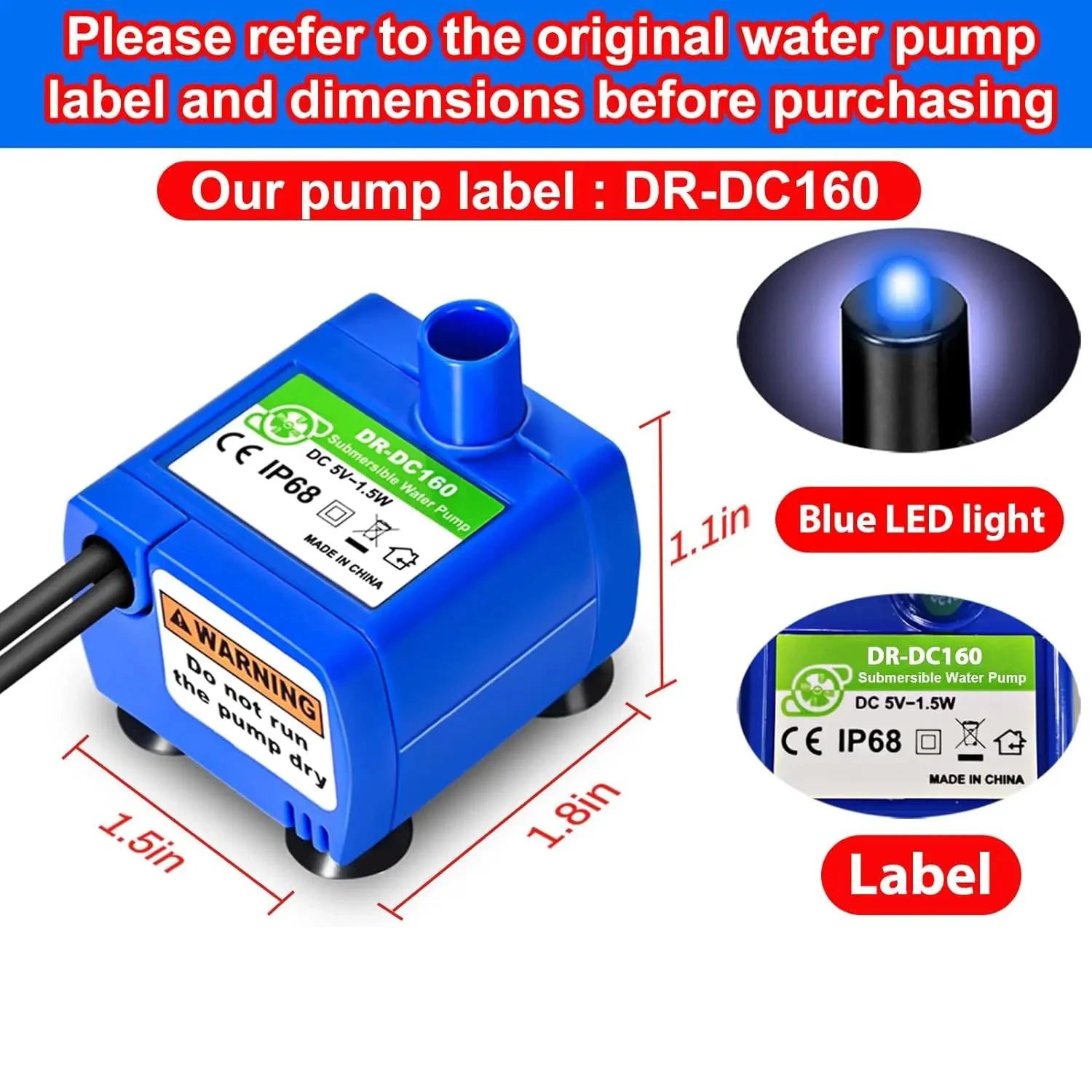 Replacement Water Pump for Cat Water Fountain with LED Light – USB Pet Dispenser Motor for Cats & Dogs