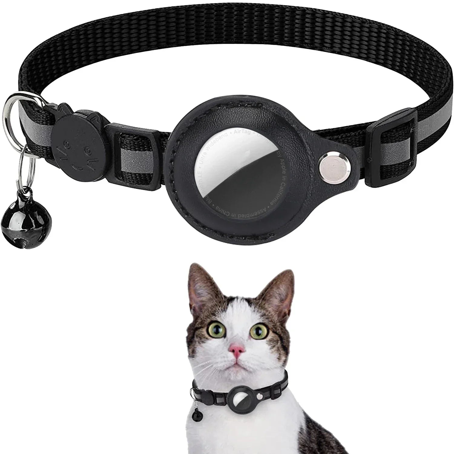 Reflective Anti-Loss Cat Collar with GPS Tag Holder & Bell