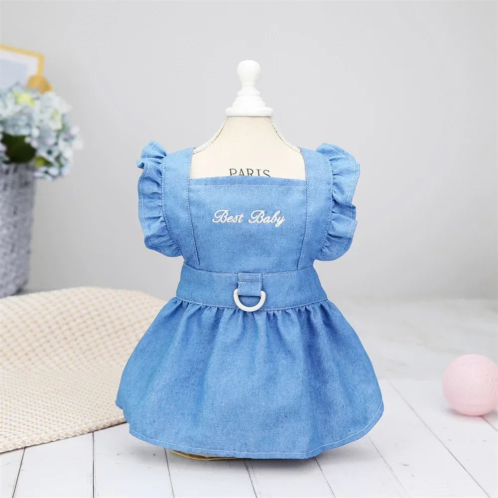 Dog Denim Dress – Cute Princess Skirt for Small & Medium Dogs, Summer Wedding Outfit