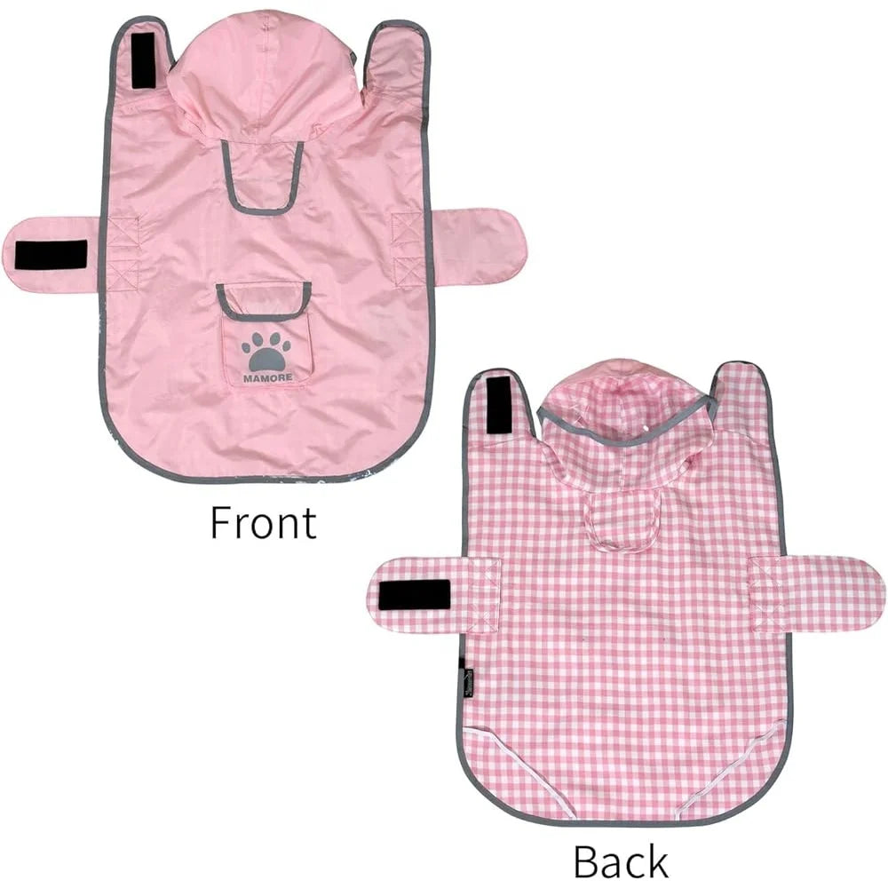 Waterproof Reversible Dog Raincoat Slicker with Reflective Trim and Hood – Leash Hole for Outdoor Use
