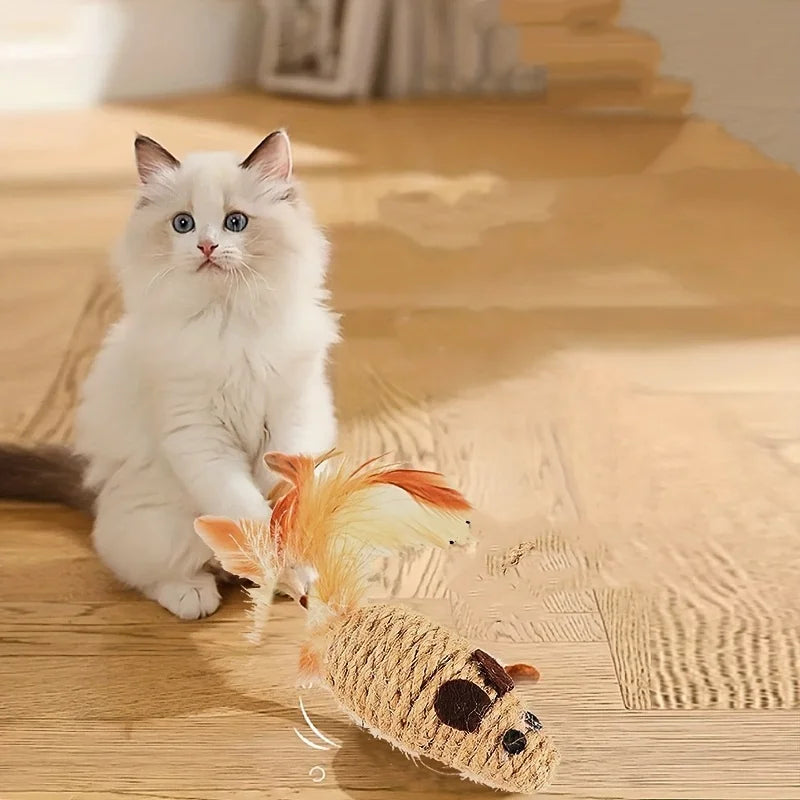 Sisal Mouse Cat Toy – Bite-Resistant Plush Mice for Interactive Play (1 or 4 Pack)