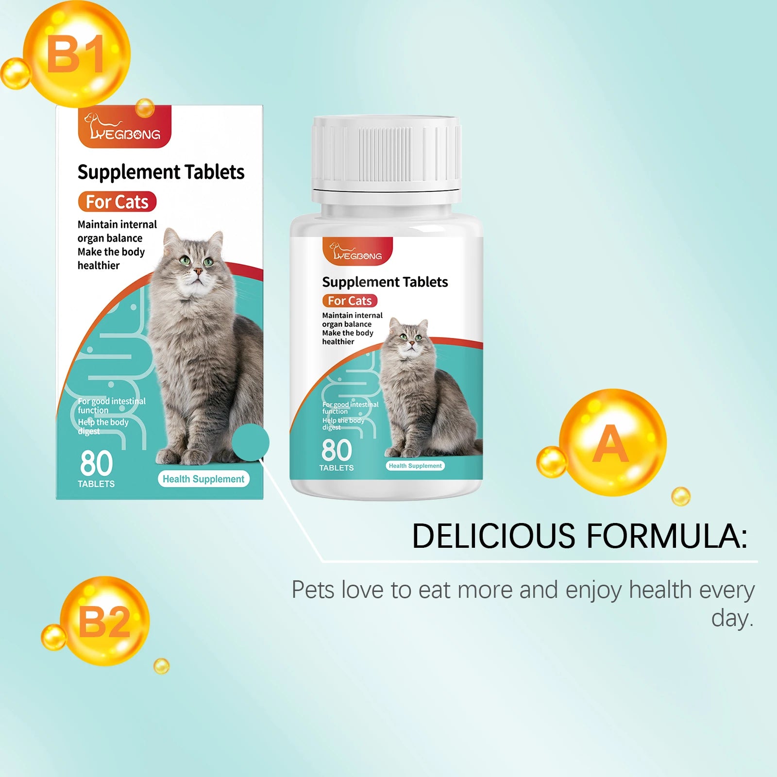 Yegbong Cat Probiotic Tablets – Digestive Health & Nutritional Support Supplement for Cats | Promotes Gut Balance, Absorption & Overall Wellness