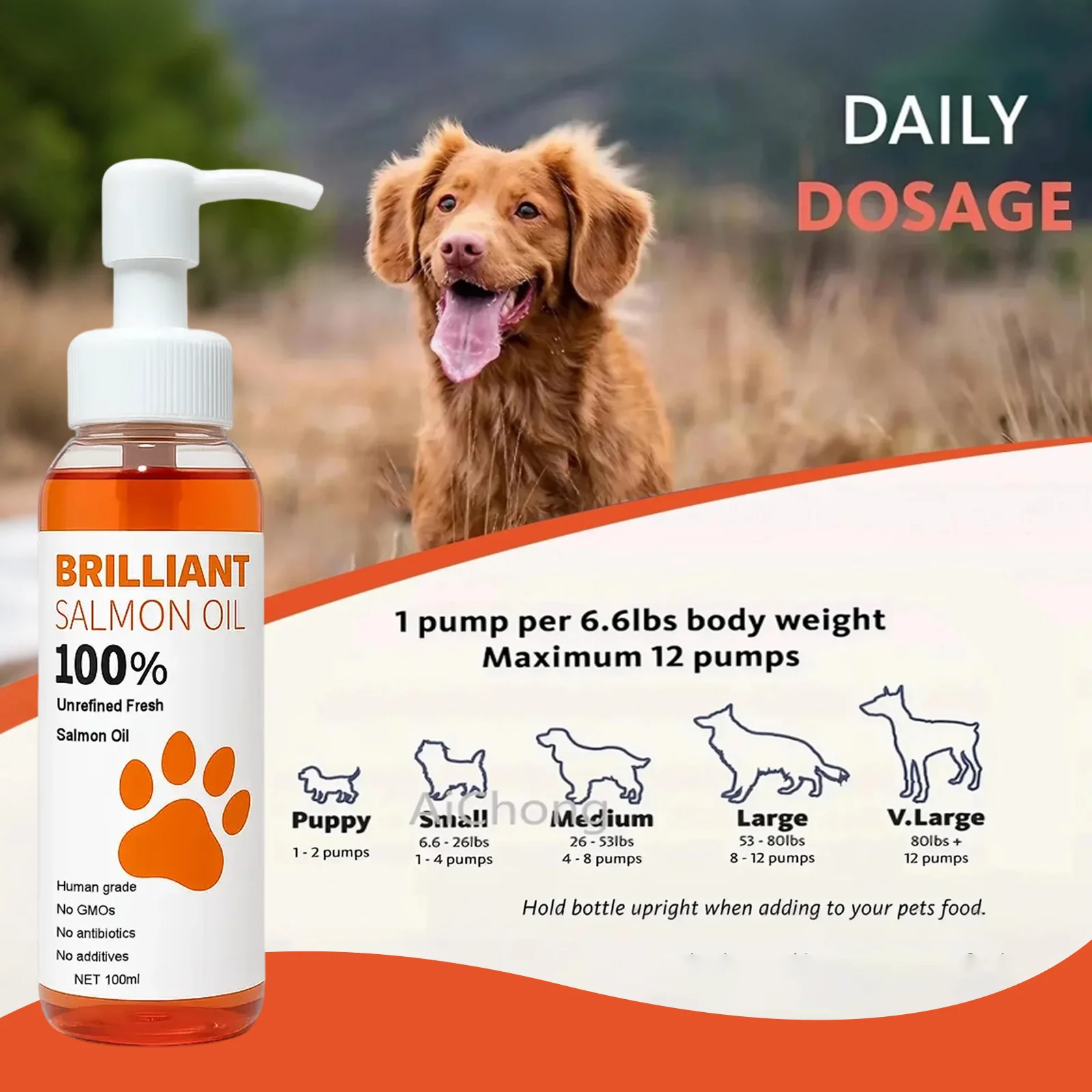 Human-Grade Salmon Oil for Dogs & Cats – Omega-3 Fatty Acid Supplement (100ml–500ml)