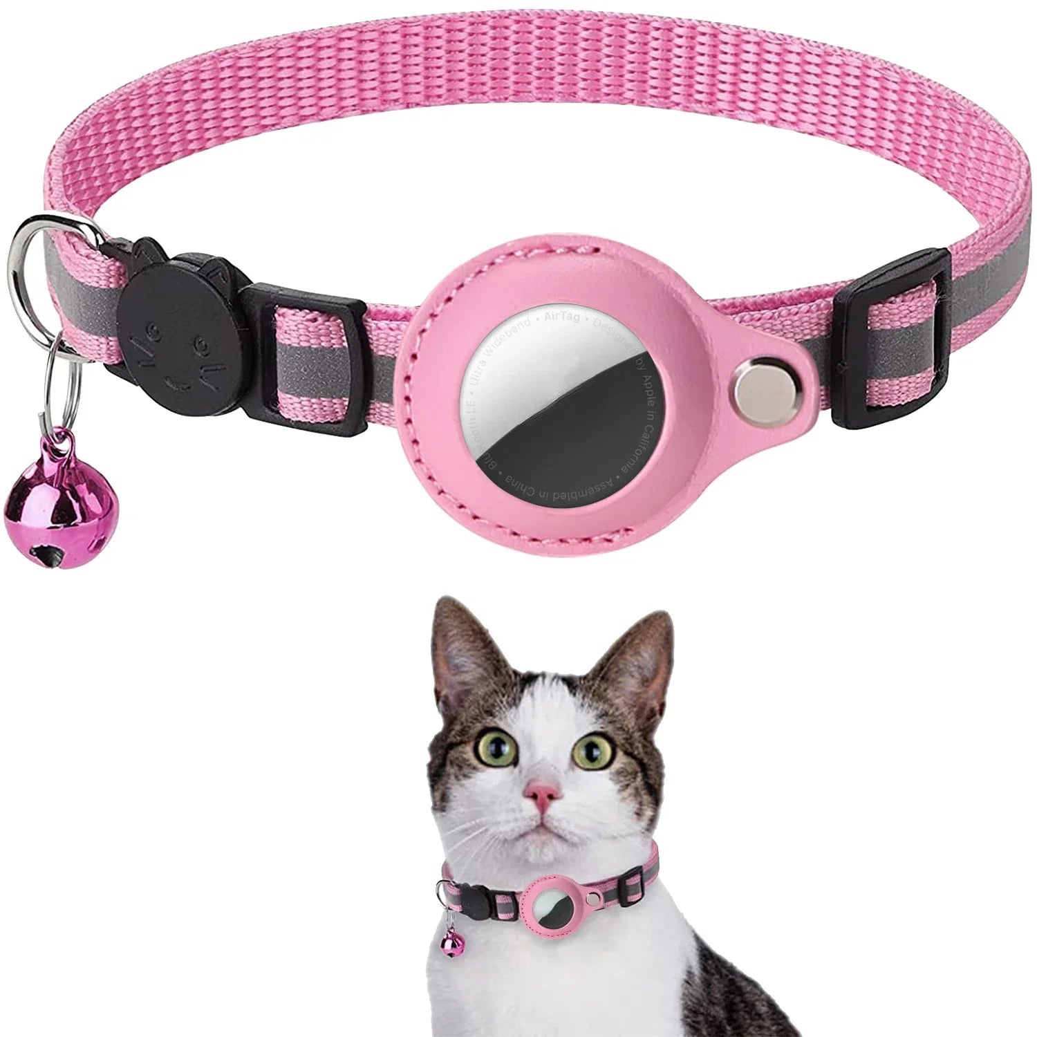 Reflective Anti-Loss Cat Collar with GPS Tag Holder & Bell