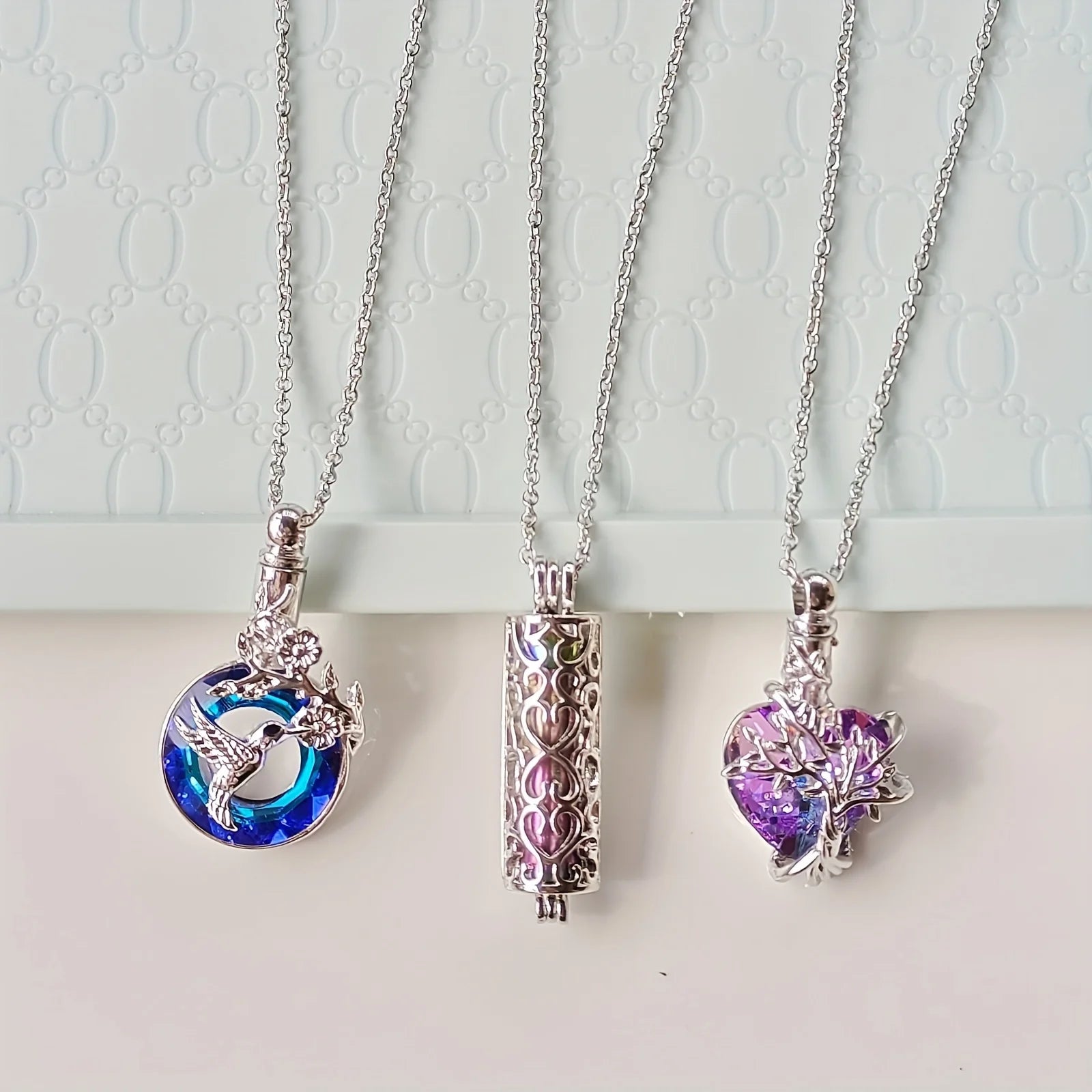 3pcs Cremation Urn Necklace Set – Tree of Life Cylinder & Heart Memorial Jewelry for Ashes