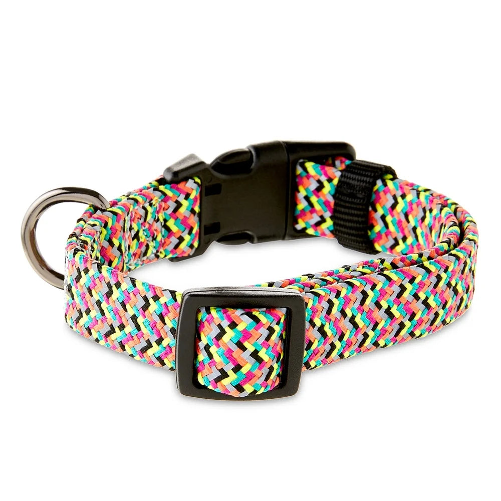 Reflective Adjustable Dog Collar – Small Size, Multicolor Chevron Pattern, Comfortable Fit with Night Visibility