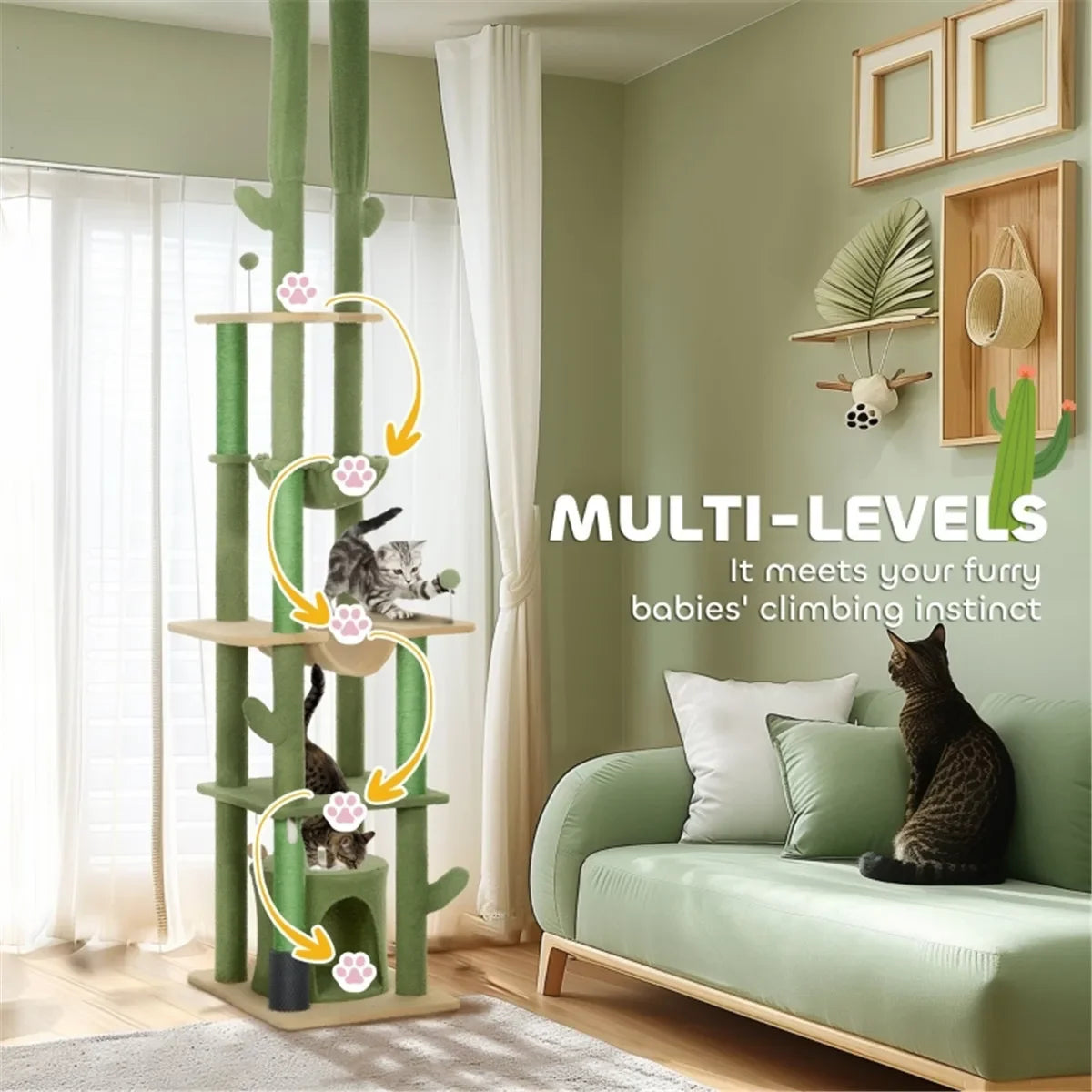Sturdy Cat Tree with Anti-Tip Kit – Scratching Posts & Grooming Features