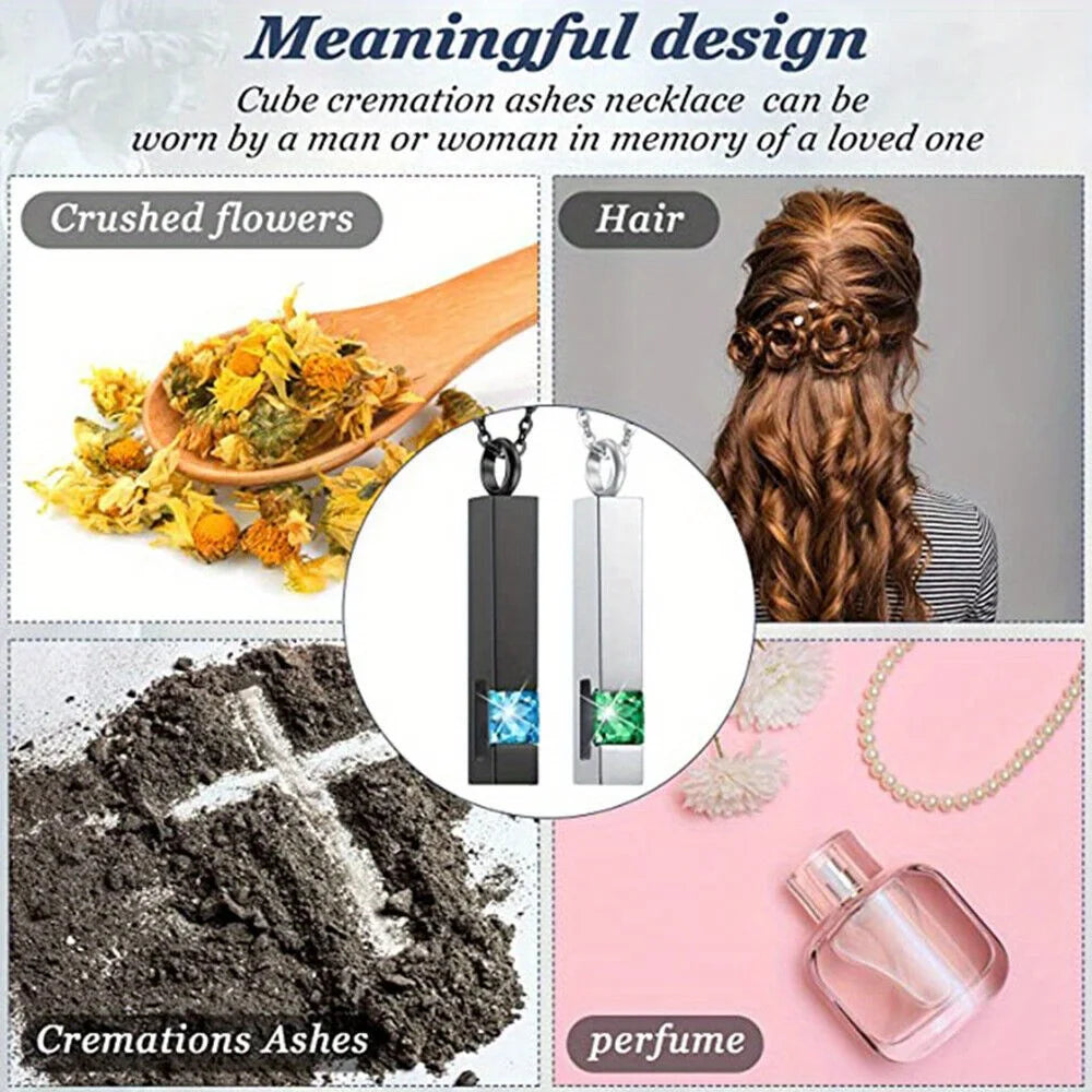 Stone Cremation Urn Cube Necklace – Memorial Ashes Pendant Keepsake Jewelry for Pets, Babies & Loved Ones (22” Chain)