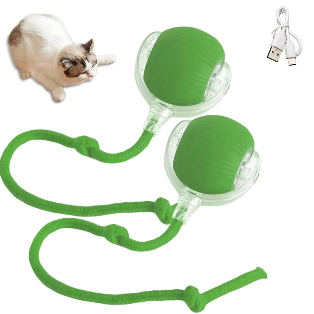 Rechargeable Automatic Cat Ball Toy – Smart Rolling Ball with Faux Tail for Interactive Play